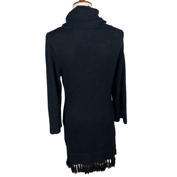Soft Surroundings Black Fringe Cowl Neck Midi Sweater Dress Size XS - Picture 3 of 7